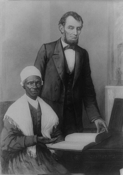 By 1882, Sojourner Truth had grown closer to Adventists, particularly with the doctors and nurses in the Sanitarium who regularly cared for her. This painting of her with Abraham Lincoln hung at the sanitarium until destroyed by a fire. Image courtesy of Center for Adventist Research