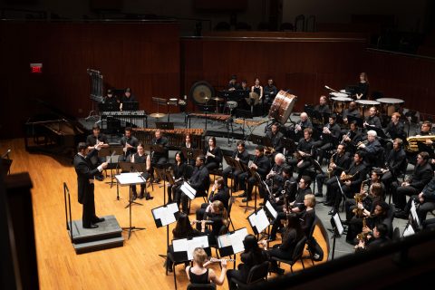 The Wind Symphony Vespers Concert included a wide variety of inspirational sacred music for wind band, including inventive hymn arrangements and original spiritual works. (Photo by Blaise Datoy, University Communication student photographer)