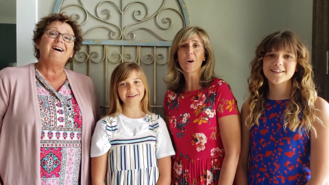 Sarah Cananda, second from right, conducts praise and worship for the online children's Sabbath School