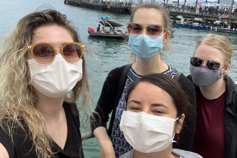Left to right: Lauren Brackbill, Becky Buhrke, Perla Gallegos and Rachel Heffelfinger visited the pier in Sai Kung. Credit: Lauren Brackbill